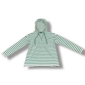 T by Talbots Hooded Ribbed Volley Stripe Pullover White Green Cozy Casual Top
